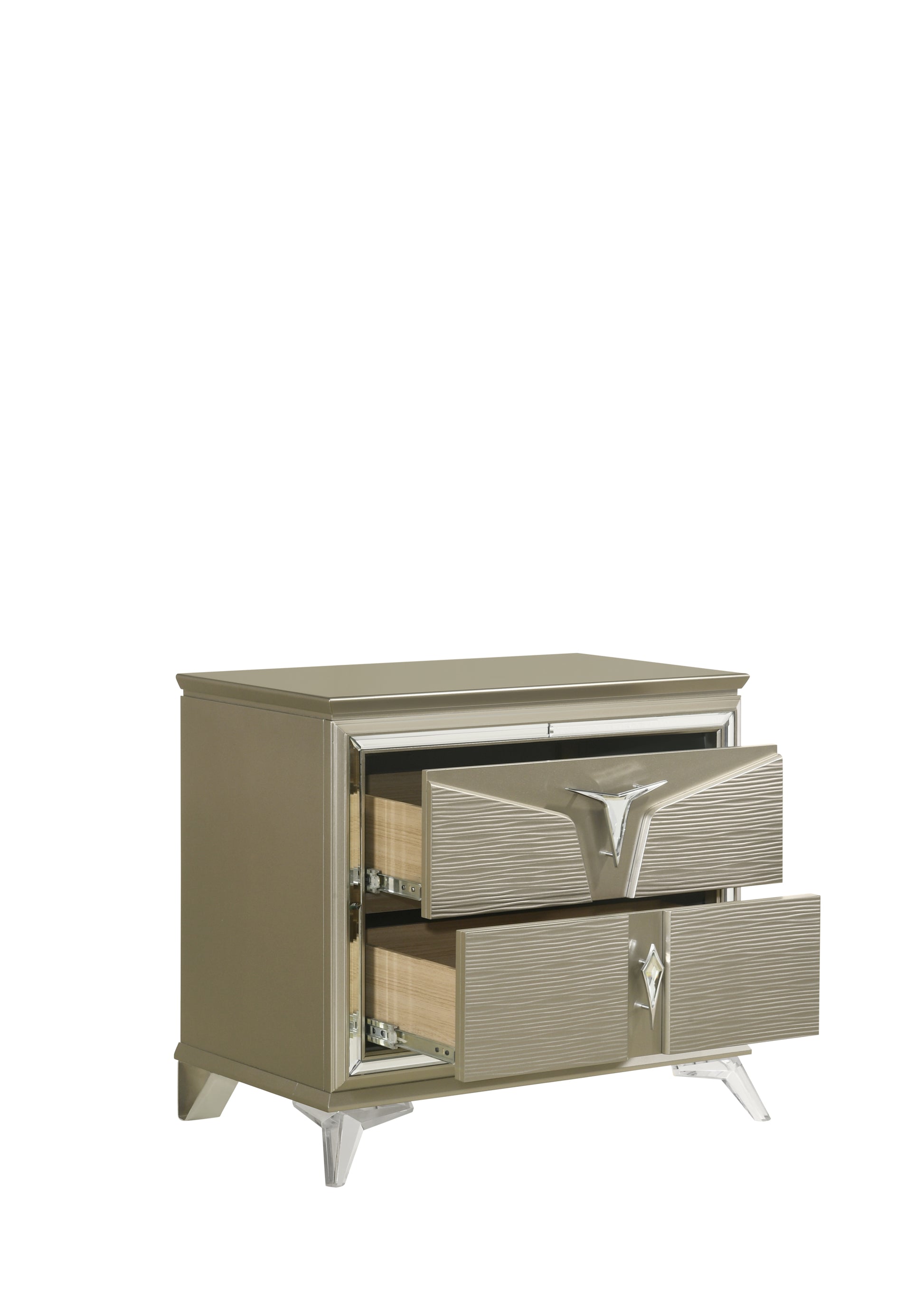 Samantha Modern Style 2 Drawer Nightstand Made With Wood & Mirrored Accents Silver 2 Drawers Bedside Cabinet Bedroom Contemporary,Modern Wood