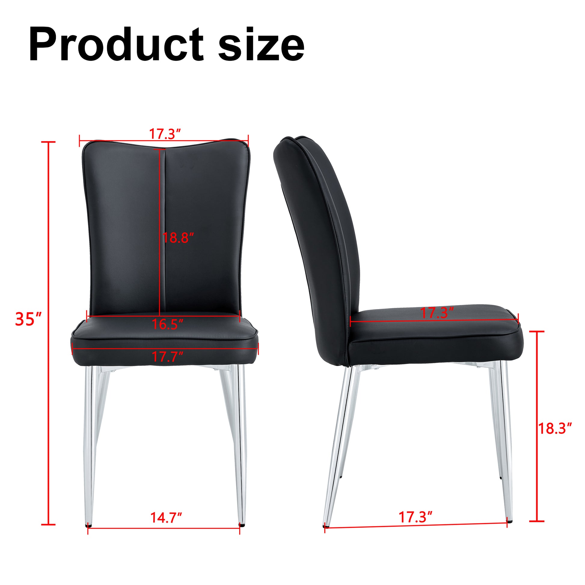 Modern Minimalist Dining Chairs, Black Pu Leather Curved Backrest And Seat Cushions, Electroplated Metal Chair Legs, Suitable For Restaurants, Bedrooms, And Living Rooms. A Set Of 4 Chairs.008 Black Pu