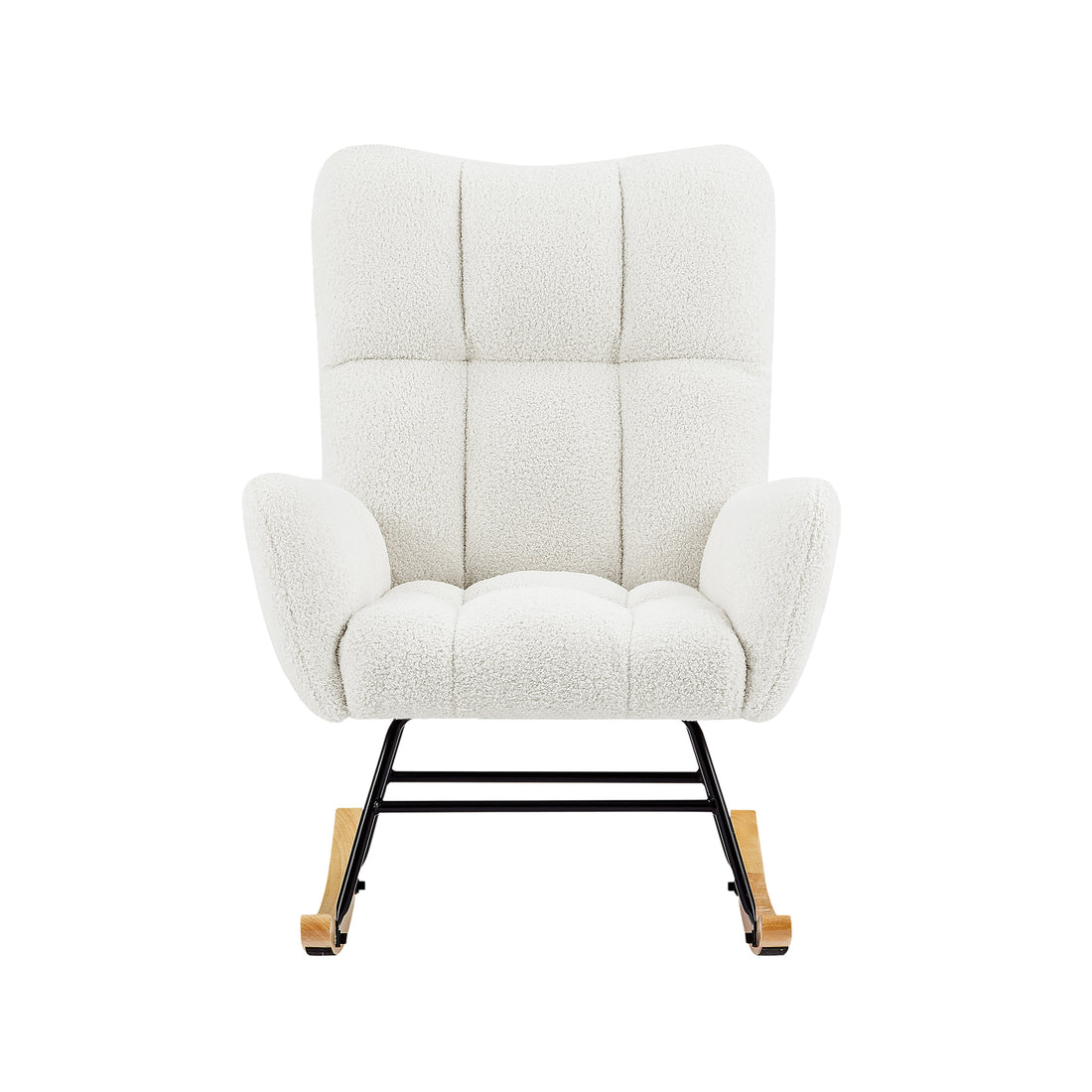 Off White Teddy Fabric Rocking Chair White Metal