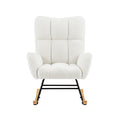 Off White Teddy Fabric Rocking Chair White Metal