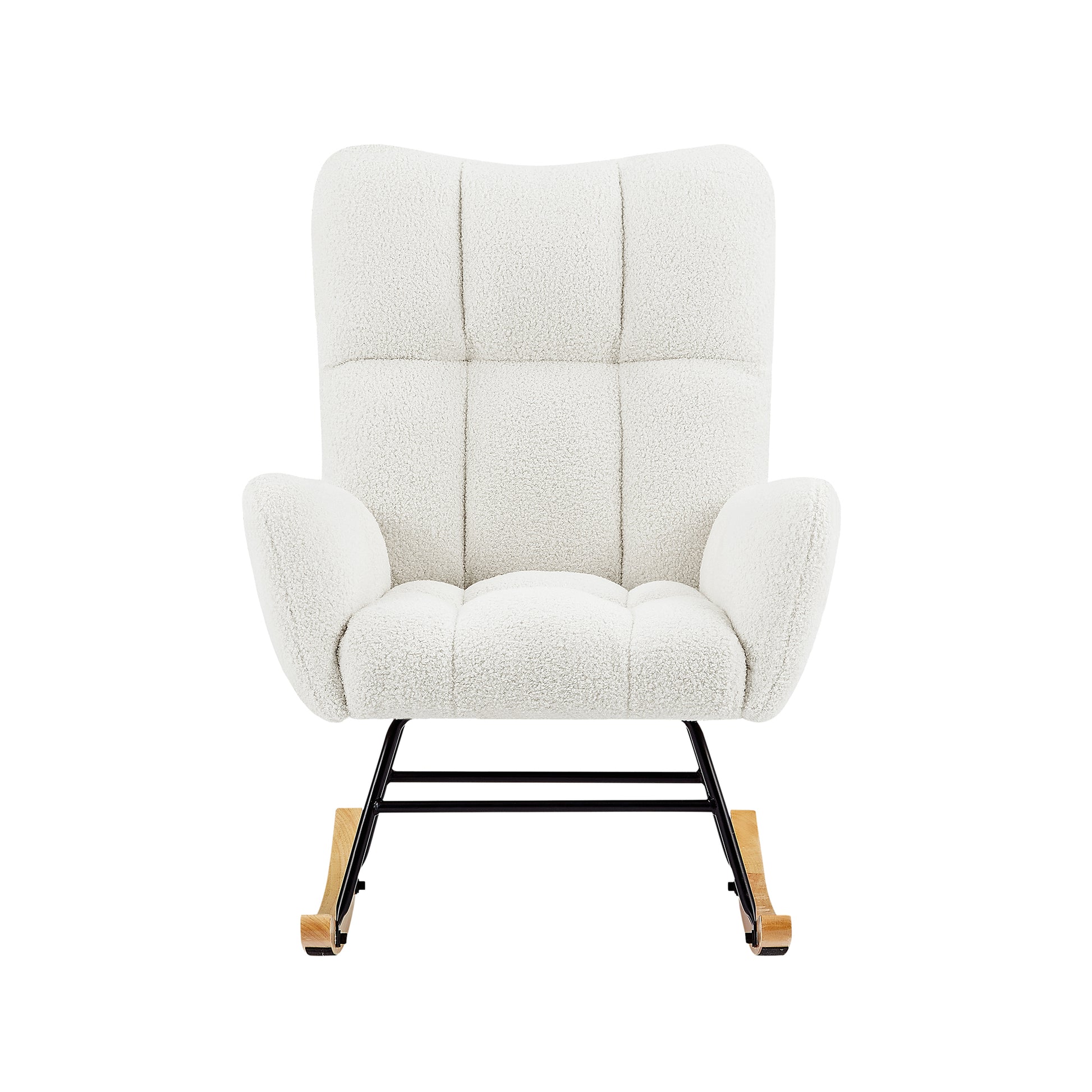 Off White Teddy Fabric Rocking Chair White Metal