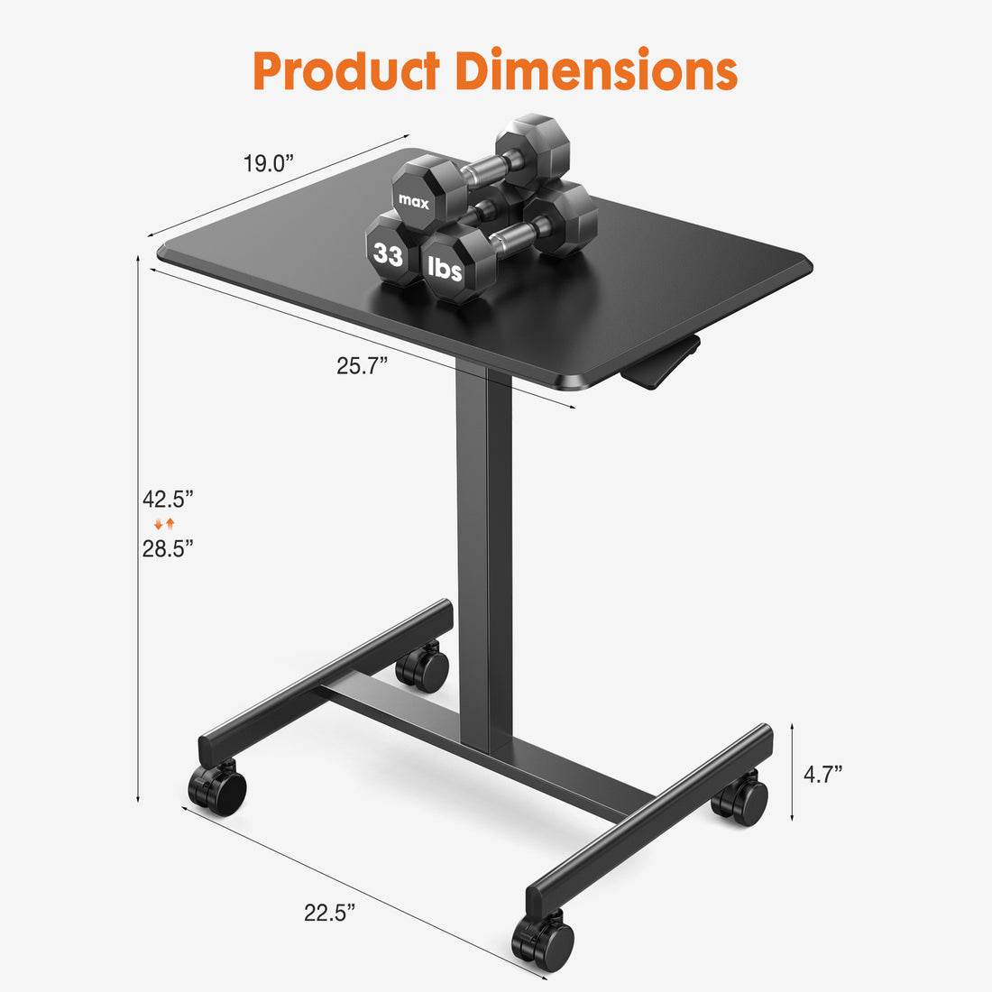 Sweetcrispy Small Mobile Rolling Standing Desk Rolling Desk Laptop Computer Cart For Home Black Metal & Wood