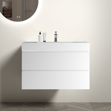 Alice 36" White Bathroom Vanity With Sink, Large Storage Wall Mounted Floating Bathroom Vanity For Modern Bathroom, One Piece White Sink Basin Without Drain And Faucet, Pre Assembled White Mdf