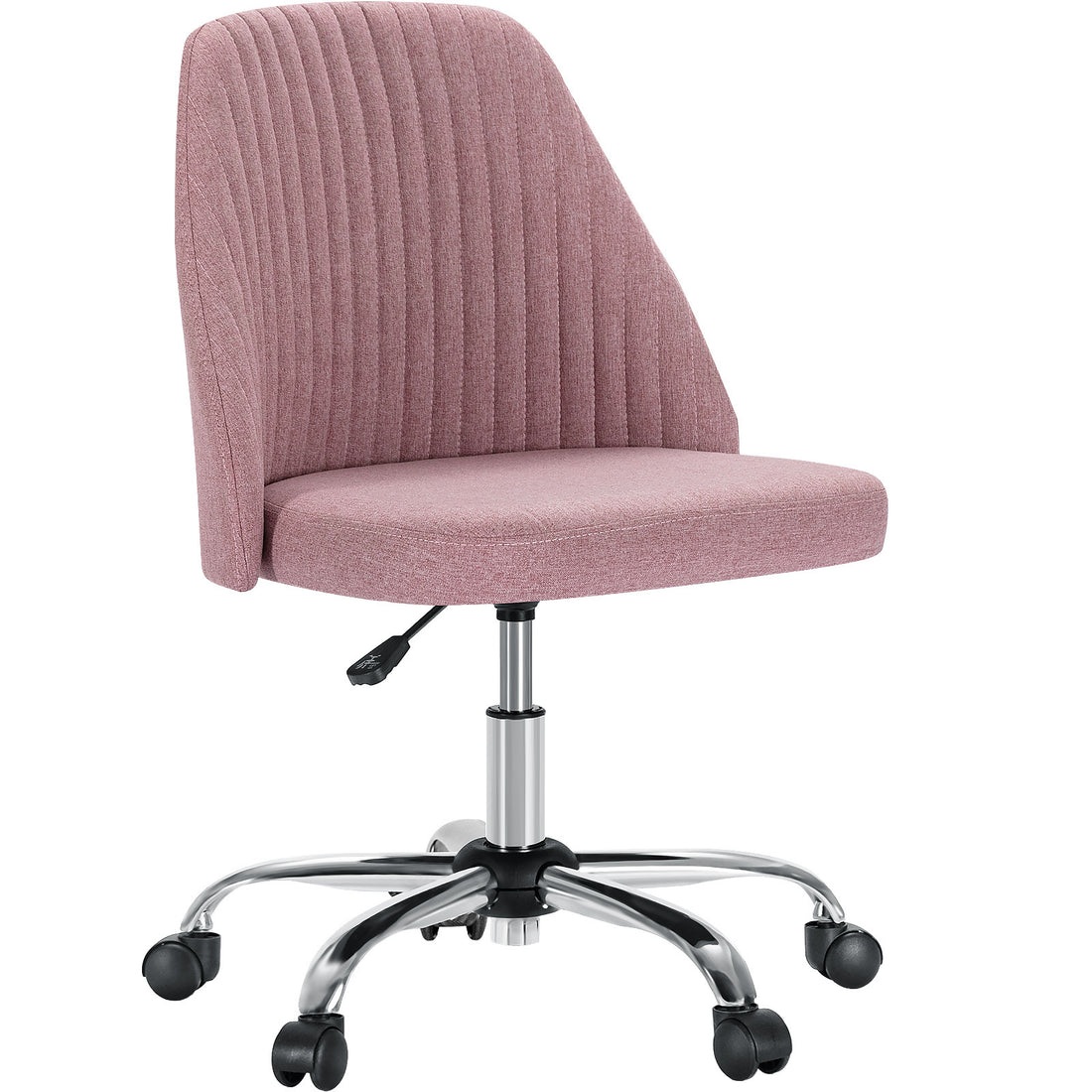 Sweetcrispy Armless Home Office Desk Chair With Wheels Adjustable Swivel Task Computer Vanity Chair For Small Spaces Pink Fabric