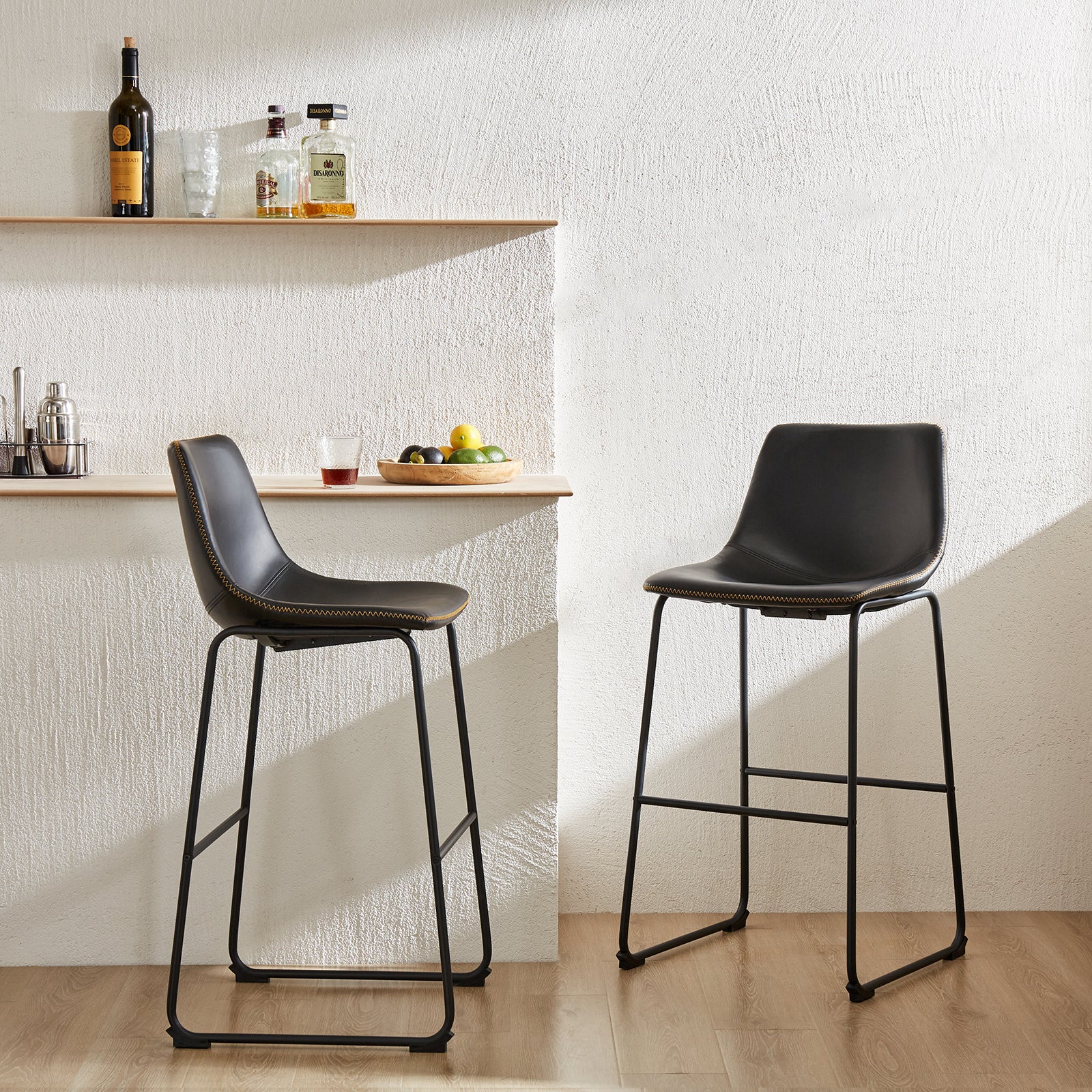 Sweetcrispy Leather 30 Inch Leather Counter Height Bar Stools Bar Stools Set Of 2 Black Pu
