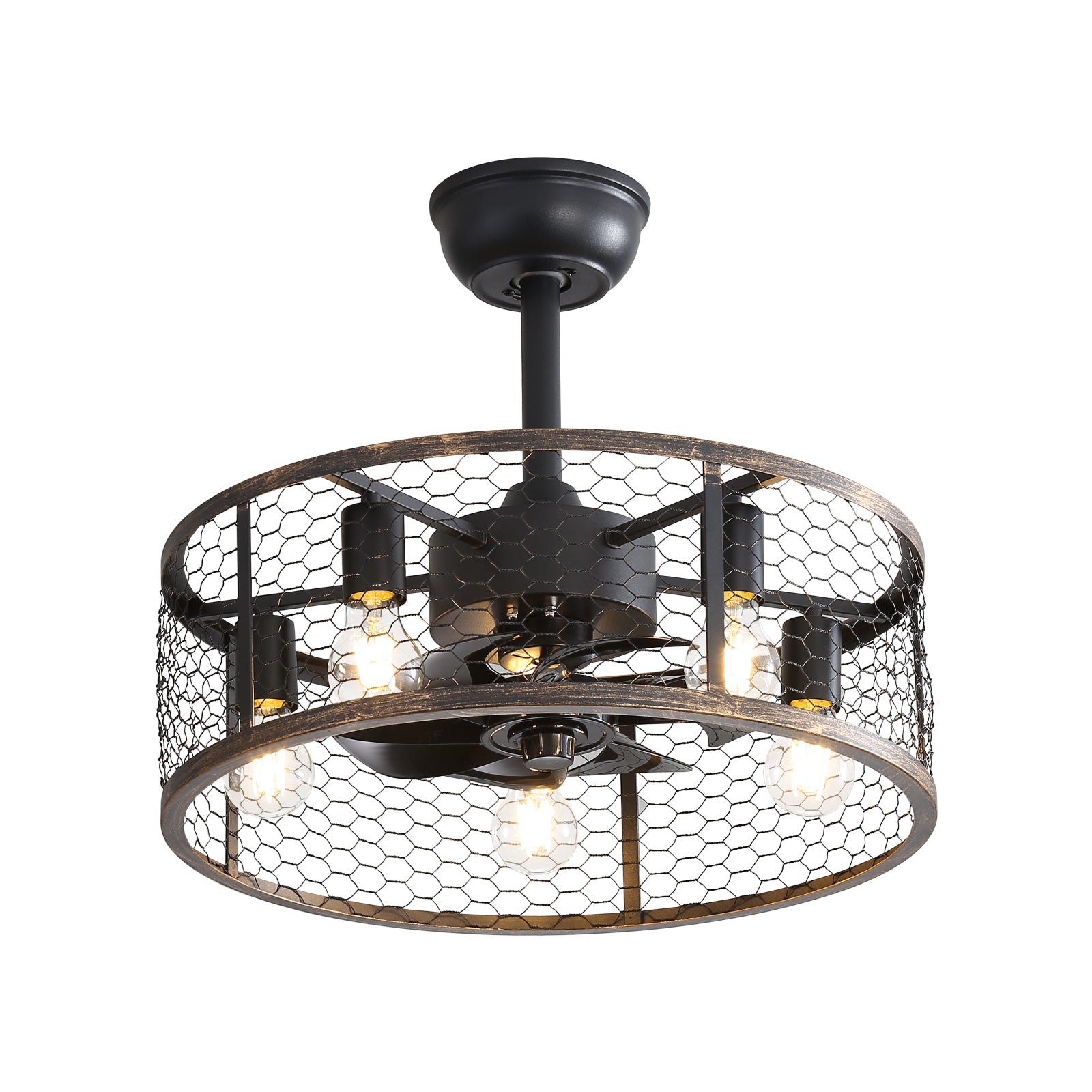 19.7In Classic Ceiling Fan With Light Note:No On Bulbs Black Gray Rustic Iron