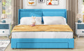 Queen Size Storage Upholstered Hydraulic Platform Bed With 2 Drawers, Blue Box Spring Not Required Queen Blue Metal Bedroom Bed Frame Linen Upholstered
