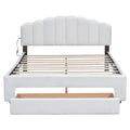 Teddy Fleece Queen Size Upholstered Platform Bed With Drawer, White White Fleece