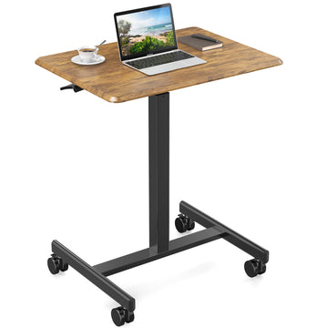 Sweetcrispy Small Mobile Rolling Standing Desk Rolling Desk Laptop Computer Cart For Home Rustic Brown Metal & Wood