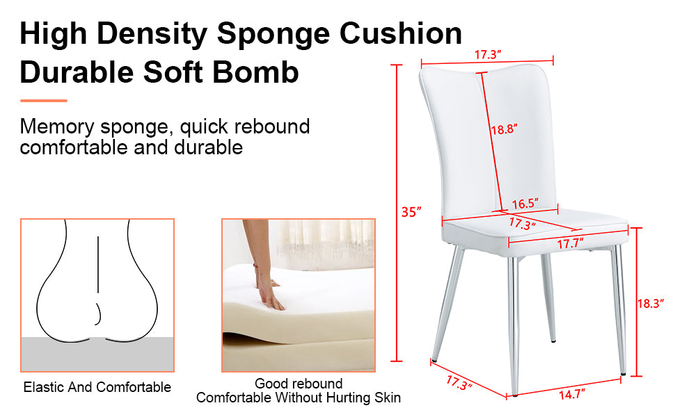 Modern Minimalist Dining Chairs, Office Chairs. 4 Piece Set Of White Pu Seats With Silver Metal Legs. Suitable For Restaurants, Living Rooms, And Offices. C 008 White Pu
