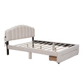 Teddy Fleece Queen Size Upholstered Platform Bed With Drawer, Beige Beige Fleece