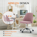 Sweetcrispy Armless Home Office Desk Chair With Wheels Adjustable Swivel Task Computer Vanity Chair For Small Spaces Pink Fabric