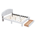 Teddy Fleece Queen Size Upholstered Platform Bed With Drawer, White White Fleece