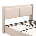 Queen Size Storage Upholstered Hydraulic Platform Bed With 2 Drawers, Beige Box Spring Not Required Queen Beige Metal Bedroom Bed Frame Linen Upholstered