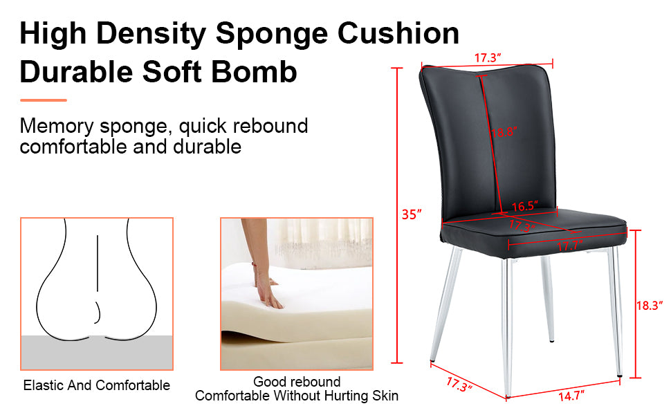 Modern Minimalist Dining Chairs, Black Pu Leather Curved Backrest And Seat Cushions, Electroplated Metal Chair Legs, Suitable For Restaurants, Bedrooms, And Living Rooms. A Set Of 4 Chairs.008 Black Pu
