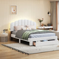 Teddy Fleece Queen Size Upholstered Platform Bed With Drawer, White White Fleece