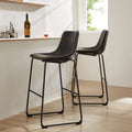 Sweetcrispy Leather 30 Inch Leather Counter Height Bar Stools Bar Stools Set Of 2 Black Pu