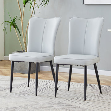 Modern Minimalist Dining Chairs And Office Chairs. 2 Piece Set Of Light Gray Pu Seats With Black Metal Legs. Suitable For Restaurants, Living Rooms, And Offices. C 008 Light Gray Pu