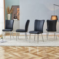 Modern Minimalist Dining Chairs, Black Pu Leather Curved Backrest And Seat Cushions, Electroplated Metal Chair Legs, Suitable For Restaurants, Bedrooms, And Living Rooms. A Set Of 4 Chairs.008 Black Pu