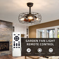 19Inch Cage Retro Reiling Fan With Lights Note:No On Bulbs Black Rustic Iron