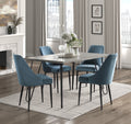 Modern Sleek Design 5Pc Dining Set Table And 4X Side Chairs Blue Velvet Casual Metal Frame Stylish Dining Furniture Wood Blue Dining Room 60 Inches Casual,Modern Rectangular Dining Table With Chair Metal