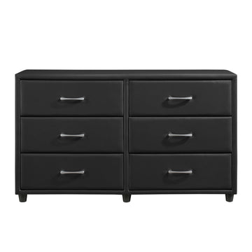 Contemporary Design Black Dresser 1Pc 6X Drawers Faux Leather Upholstery Plywood Engineered Wood Black Bedroom Contemporary,Modern Wood