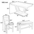 6 Piece Wood Half Round Dining Table Set Kitchen Table Set With Long Bench And 4 Dining Chairs, Modern Style, Gray Gray Wood Dining Room Bench Seating Rubberwood Rectangular Dining Table With Chair And Bench Upholstered Chair Wood Gray Solid Back Seats 6