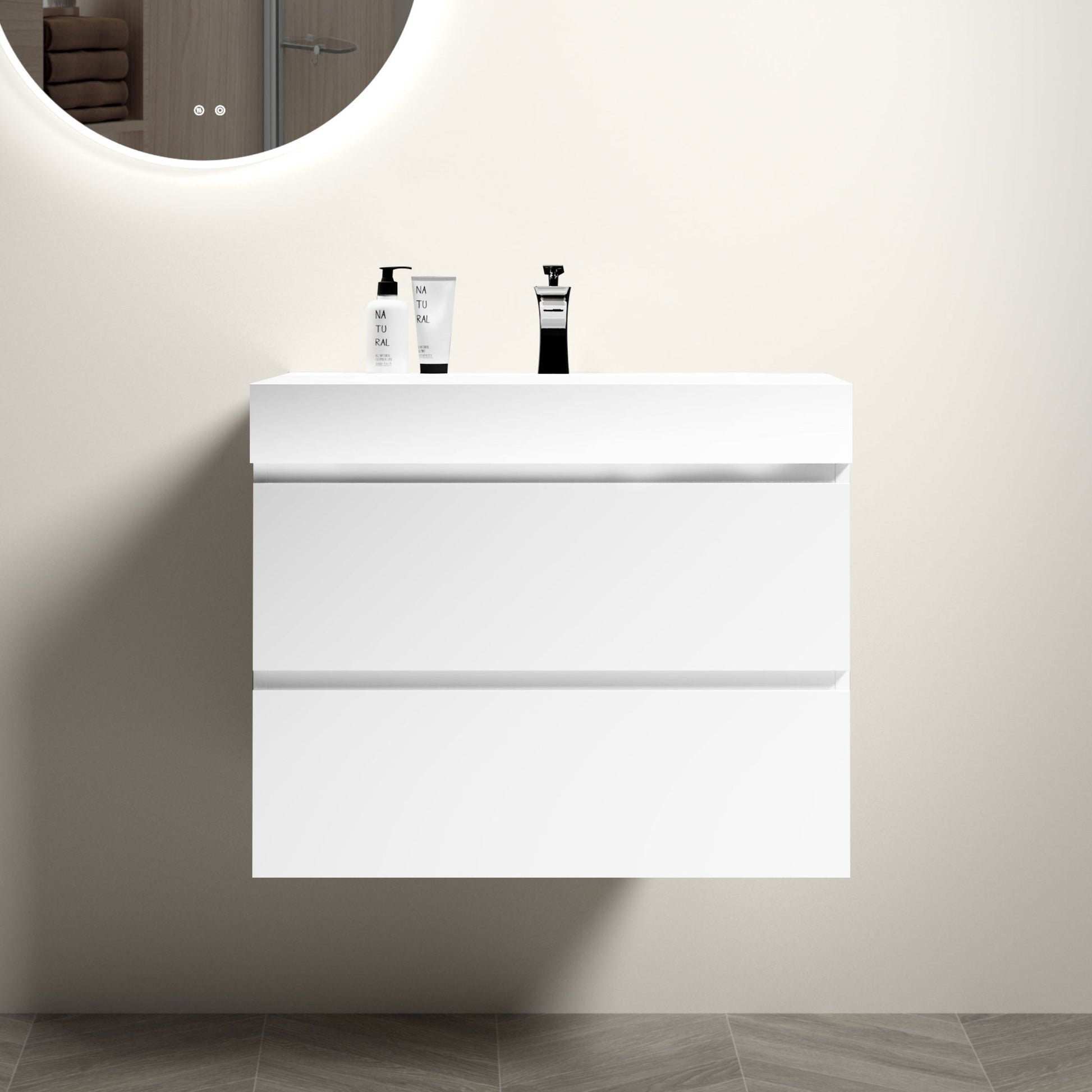 Alice 30" White Bathroom Vanity With Sink, Large Storage Wall Mounted Floating Bathroom Vanity For Modern Bathroom, One Piece White Sink Basin Without Drain And Faucet, Pre Assembled White Mdf