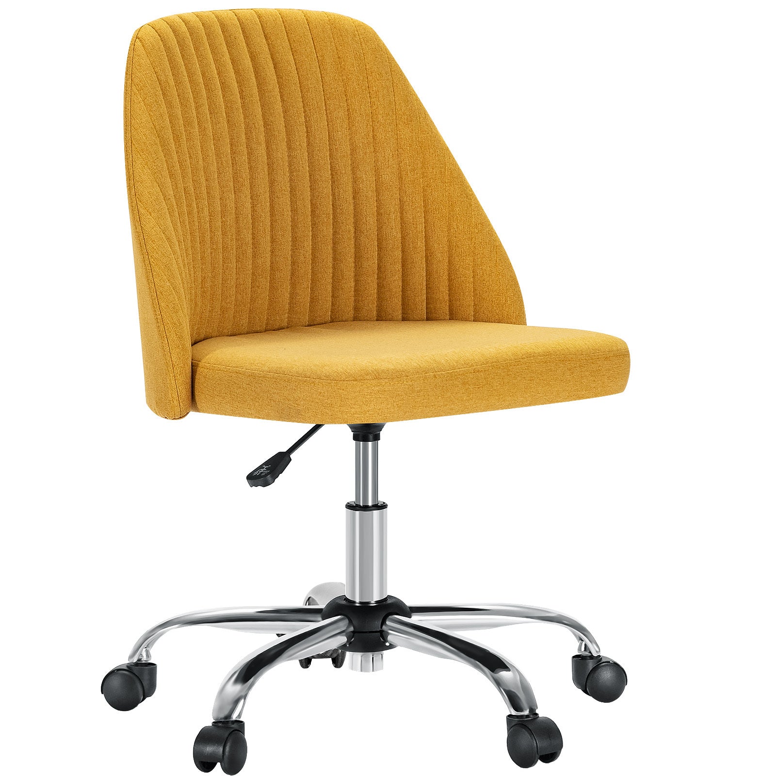 Sweetcrispy Armless Home Office Desk Chair With Wheels Adjustable Swivel Task Computer Vanity Chair For Small Spaces Yellow Fabric