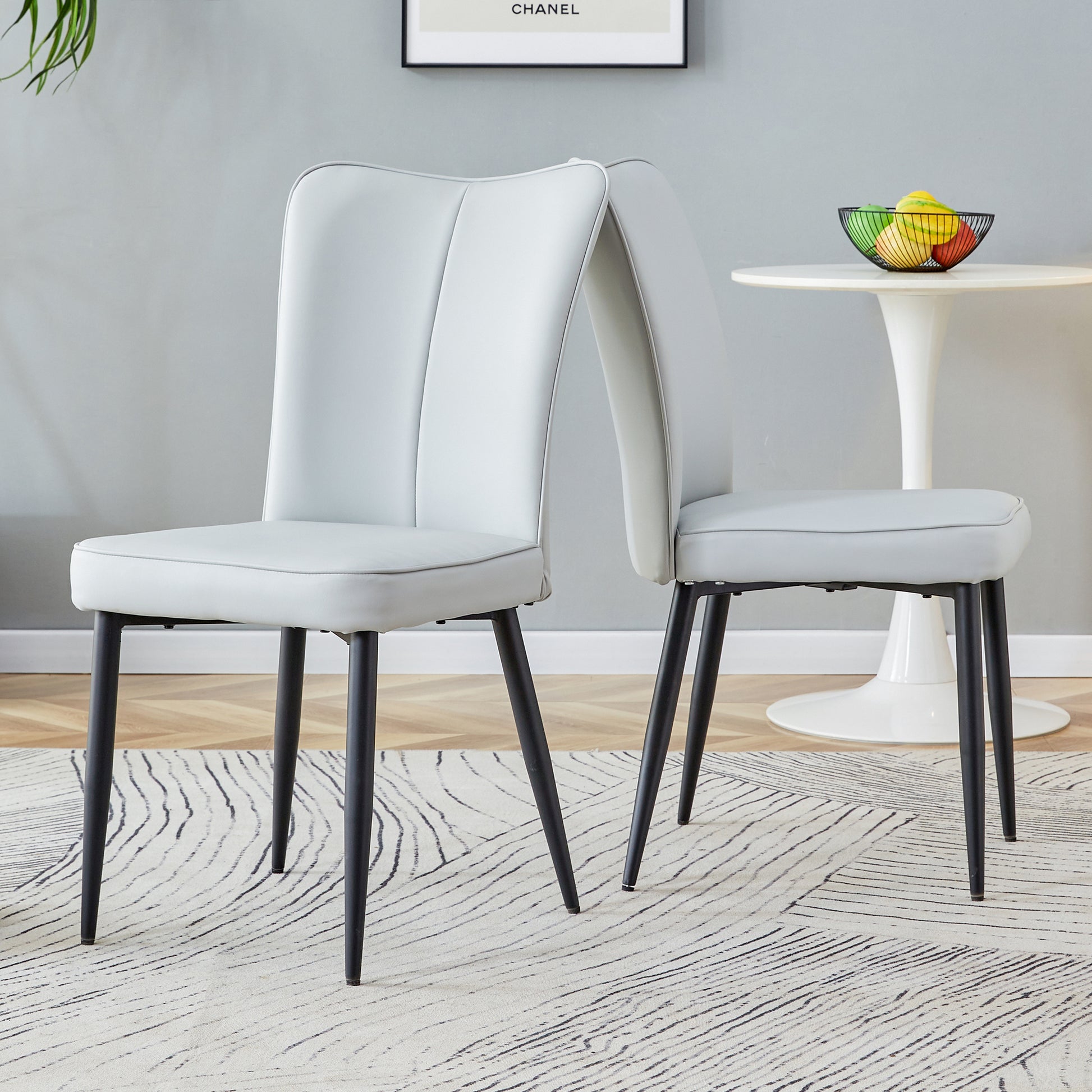 Modern Minimalist Dining Chairs And Office Chairs. 2 Piece Set Of Light Gray Pu Seats With Black Metal Legs. Suitable For Restaurants, Living Rooms, And Offices. C 008 Light Gray Pu