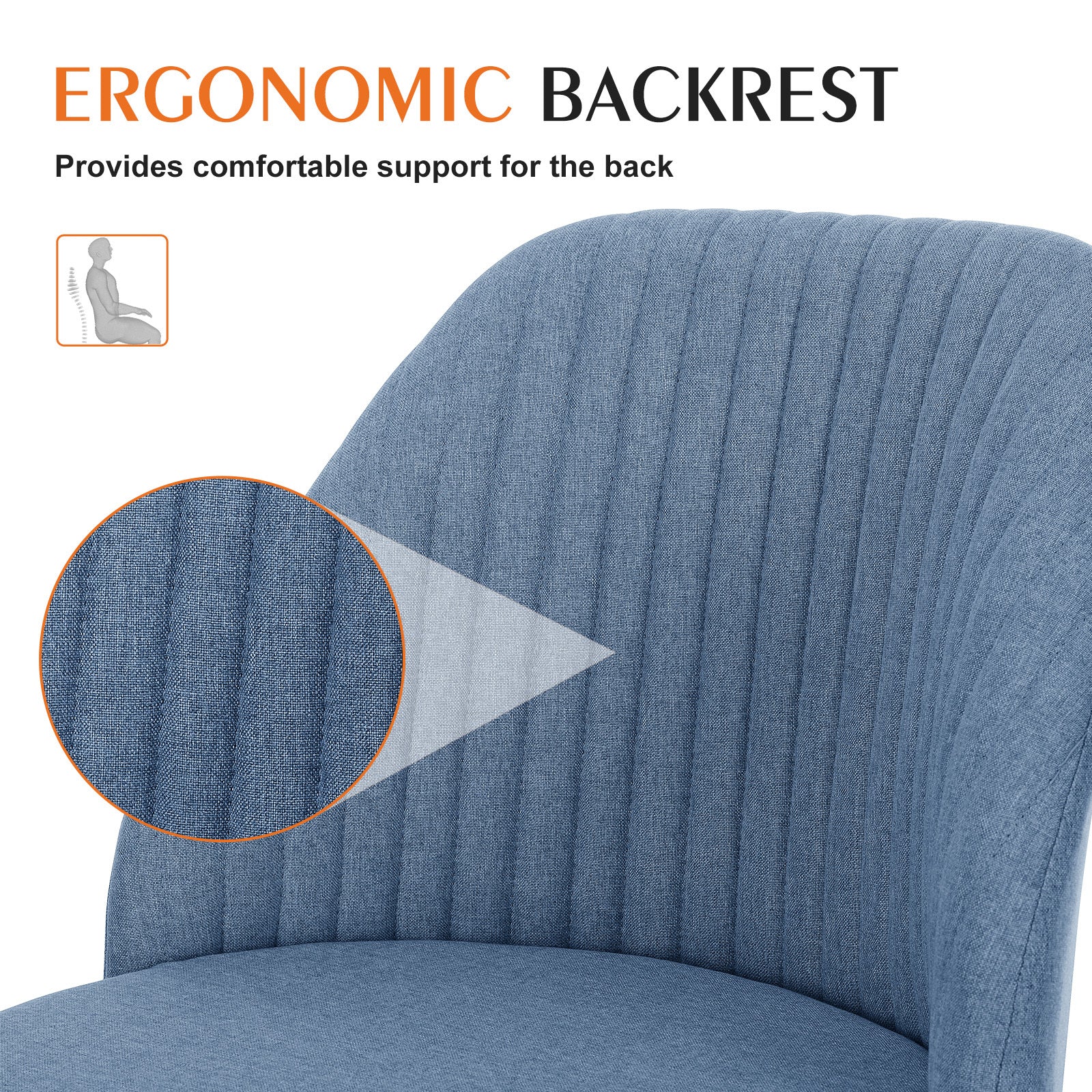 Sweetcrispy Armless Home Office Desk Chair With Wheels Adjustable Swivel Task Computer Vanity Chair For Small Spaces Blue Fabric
