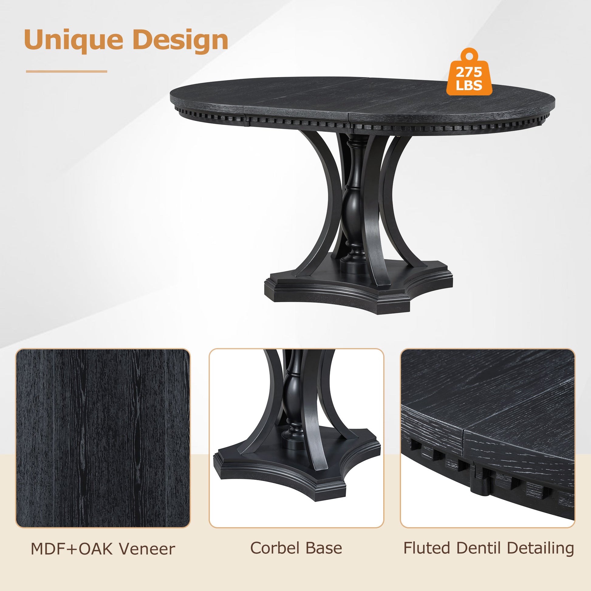 Retro 5 Piece Dining Set Extendable Round Table And 4 Chairs For Kitchen Dining Room Black Oak Black Mdf