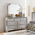 Glamorous Silver Finish Dresser 1Pc 7 Drawers Beveled Mirror Trim Modern Bedroom Furniture Silver Glam,Modern Wood