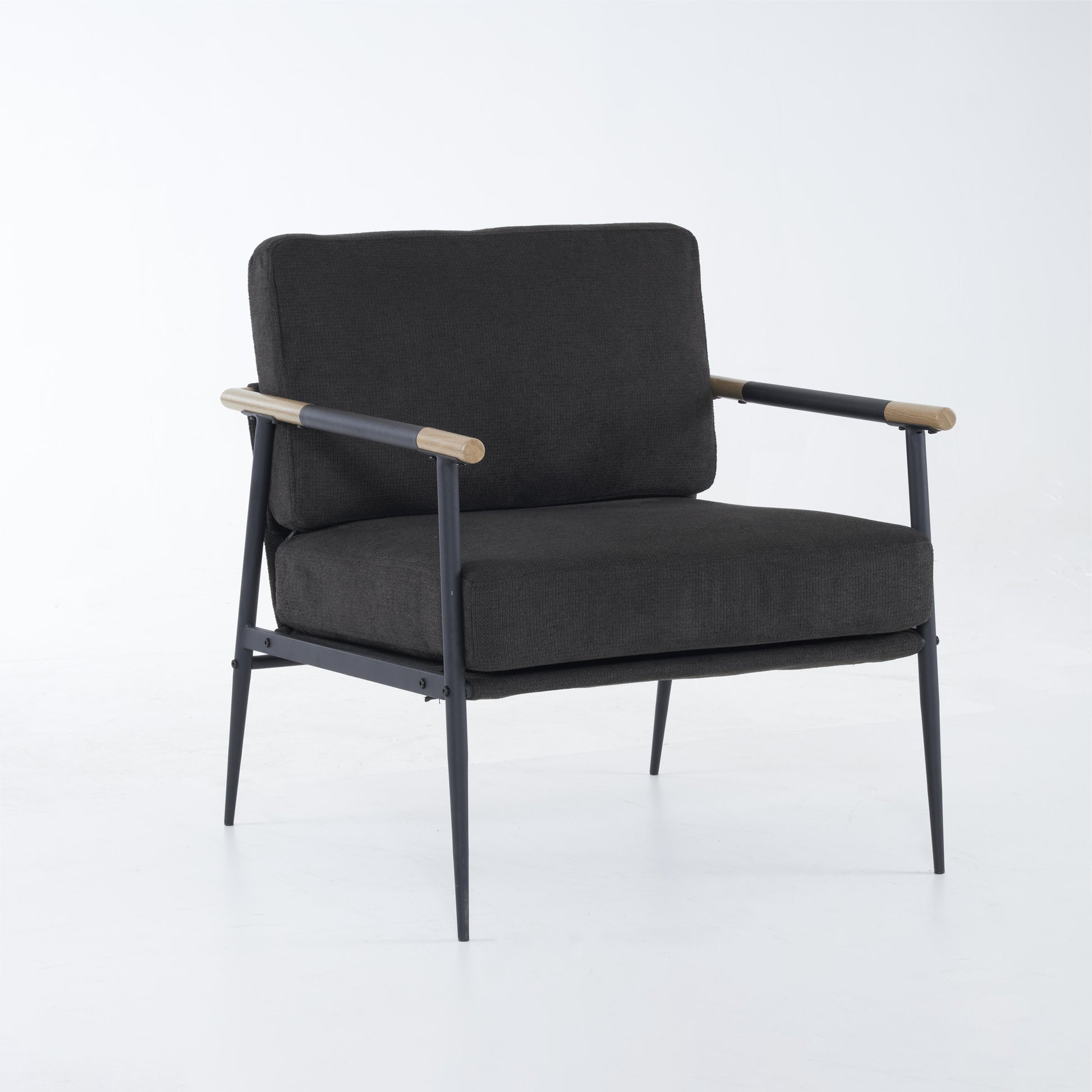 Leisure Lounge Chair Arm Chair With Metal Frame, Upholstered Side Chair Comfy Sitting Chair For Living Room, Black Chenille Black Chenille