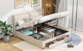 Queen Size Storage Upholstered Hydraulic Platform Bed With 2 Drawers, Beige Box Spring Not Required Queen Beige Metal Bedroom Bed Frame Linen Upholstered