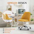 Sweetcrispy Armless Home Office Desk Chair With Wheels Adjustable Swivel Task Computer Vanity Chair For Small Spaces Yellow Fabric