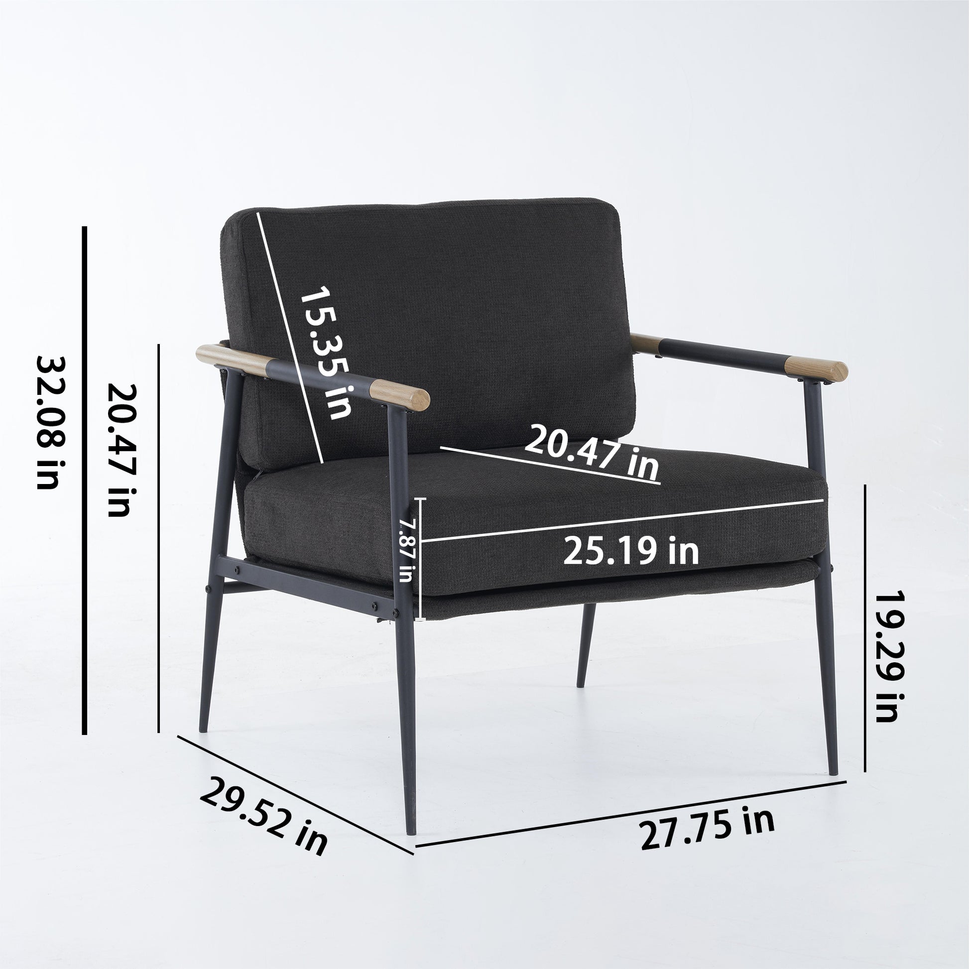 Leisure Lounge Chair Arm Chair With Metal Frame, Upholstered Side Chair Comfy Sitting Chair For Living Room, Black Chenille Black Chenille