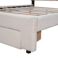 Teddy Fleece Queen Size Upholstered Platform Bed With Drawer, Beige Beige Fleece