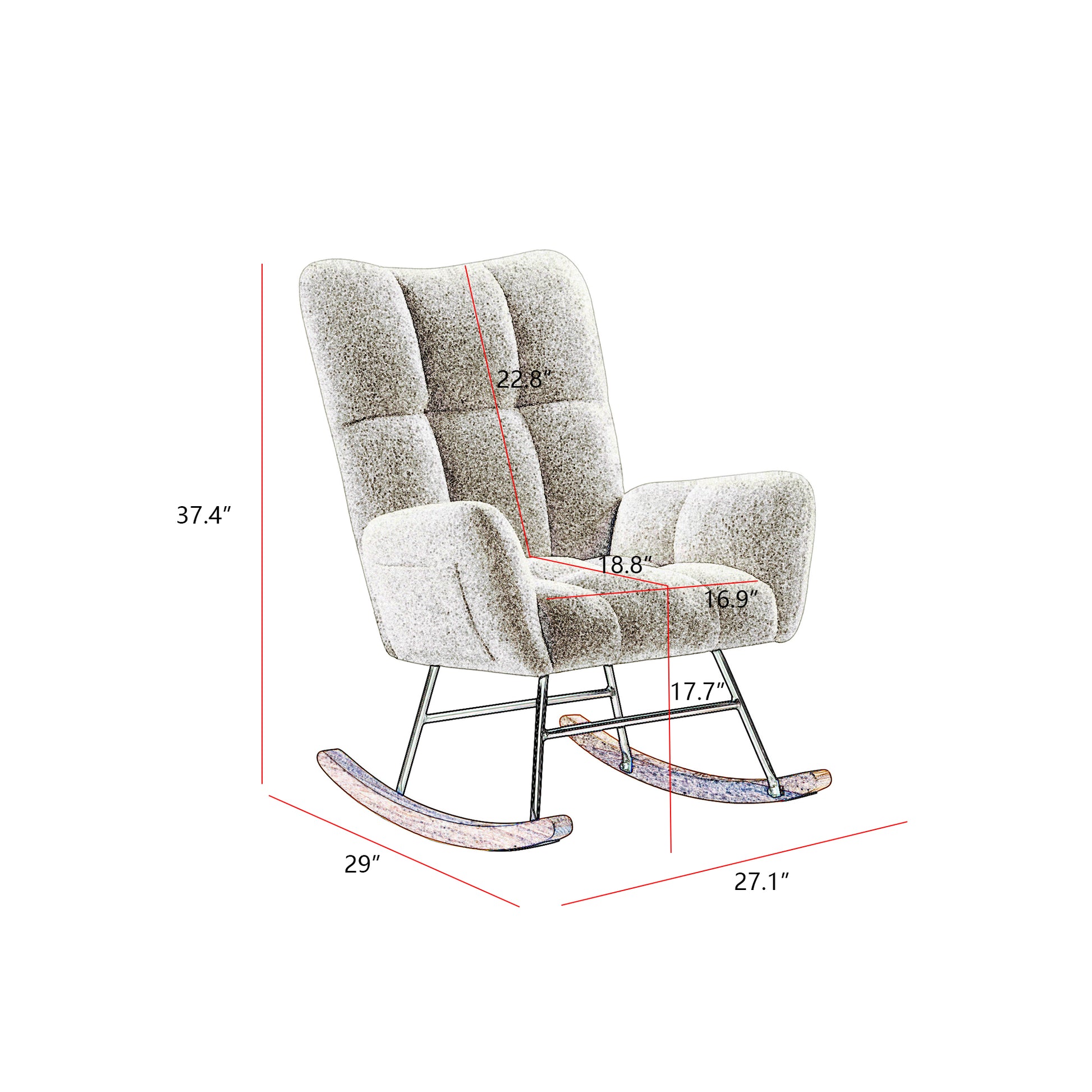 Off White Teddy Fabric Rocking Chair White Metal