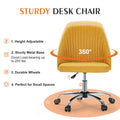 Sweetcrispy Armless Home Office Desk Chair With Wheels Adjustable Swivel Task Computer Vanity Chair For Small Spaces Yellow Fabric