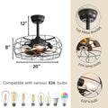 19Inch Cage Retro Reiling Fan With Lights Note:No On Bulbs Black Rustic Iron