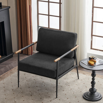 Leisure Lounge Chair Arm Chair With Metal Frame, Upholstered Side Chair Comfy Sitting Chair For Living Room, Black Chenille Black Chenille