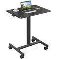 Sweetcrispy Small Mobile Rolling Standing Desk Rolling Desk Laptop Computer Cart For Home Black Metal & Wood