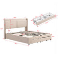 Queen Size Storage Upholstered Hydraulic Platform Bed With 2 Drawers, Beige Box Spring Not Required Queen Beige Metal Bedroom Bed Frame Linen Upholstered