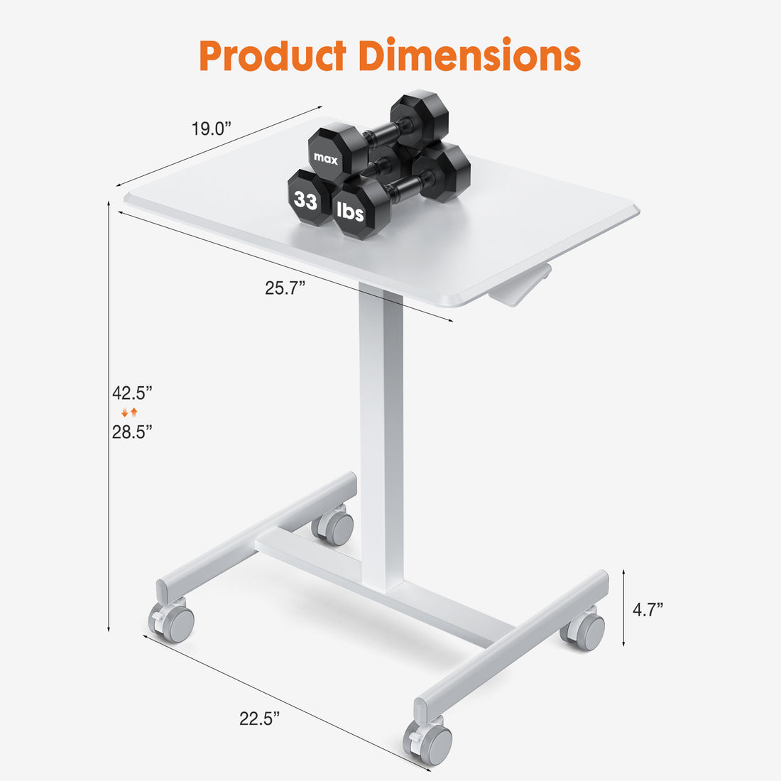 Sweetcrispy Small Mobile Rolling Standing Desk Rolling Desk Laptop Computer Cart For Home White Metal & Wood