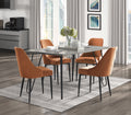 Modern Sleek Design 5Pc Dining Set Table And 4X Side Chairs Orange Velvet Casual Metal Frame Stylish Dining Furniture Wood Orange Dining Room 60 Inches Casual,Modern Rectangular Dining Table With Chair Metal