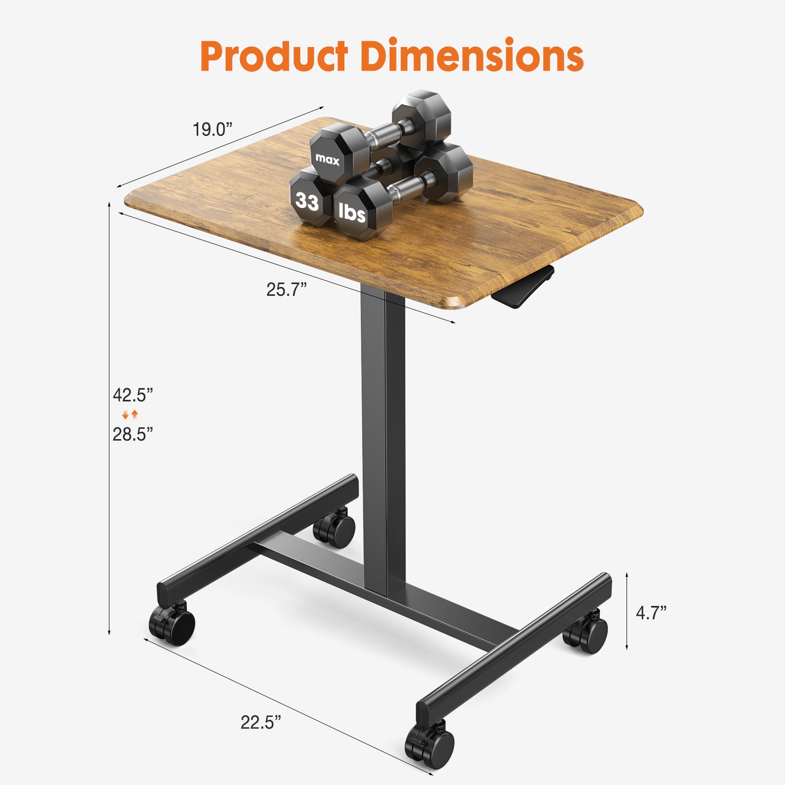 Sweetcrispy Small Mobile Rolling Standing Desk Rolling Desk Laptop Computer Cart For Home Rustic Brown Metal & Wood