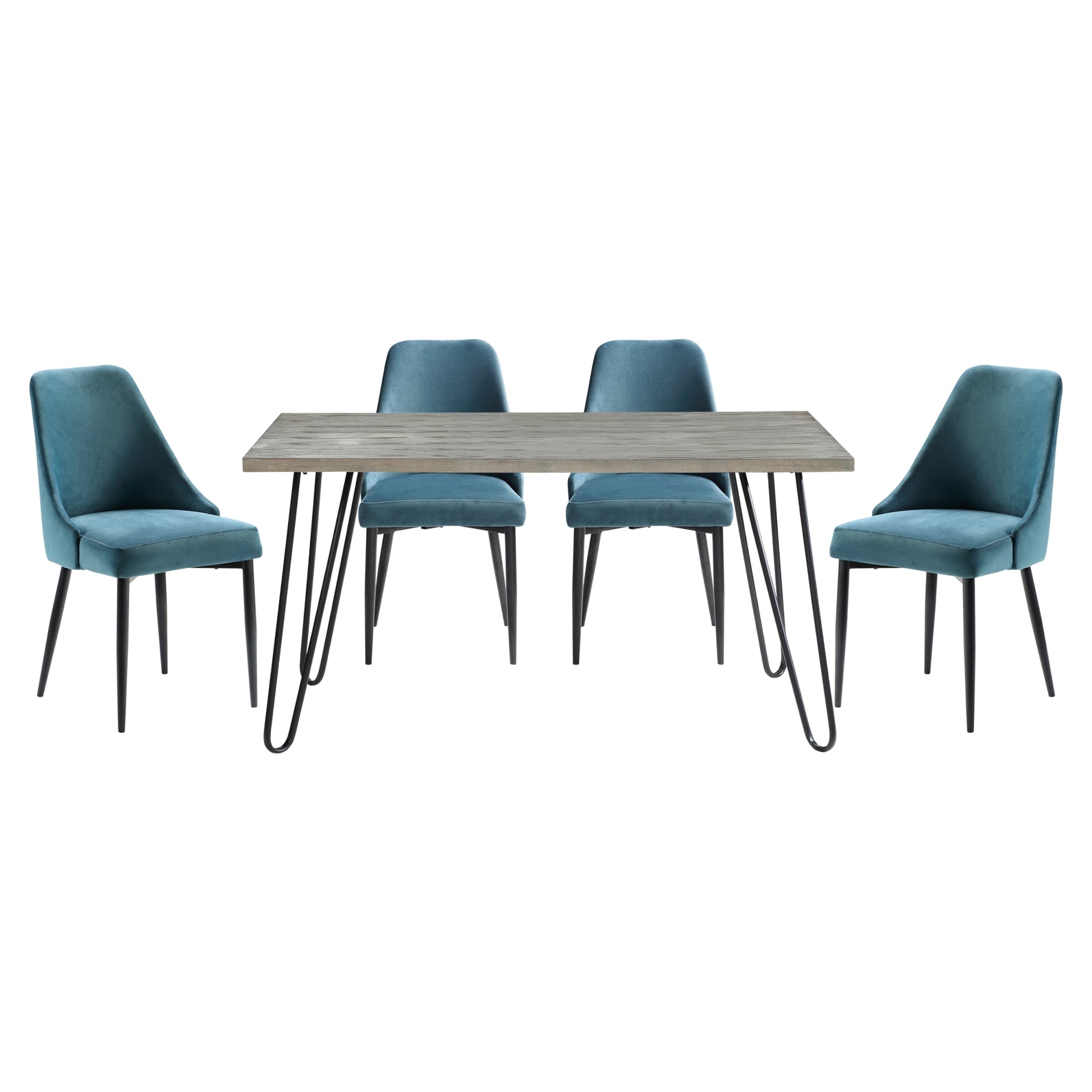 Modern Sleek Design 5Pc Dining Set Table And 4X Side Chairs Blue Velvet Casual Metal Frame Stylish Dining Furniture Wood Blue Dining Room 60 Inches Casual,Modern Rectangular Dining Table With Chair Metal