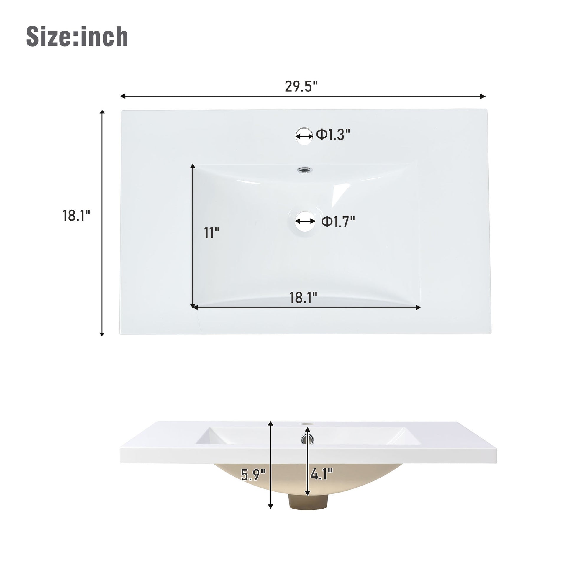 Sink Only 30" Bathroom Vanity White Resin