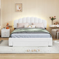 Teddy Fleece Queen Size Upholstered Platform Bed With Nightstand, White White Fleece